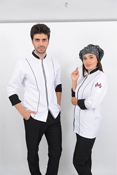 Lobby Uniform Şeritli Beyaz Aşçı Ceket