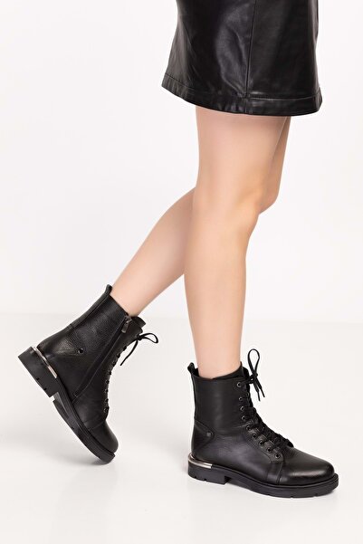 Gondol Hakiki Deri Metal Topuk Detaylı Bot Dgn.601 - Siyah - 37