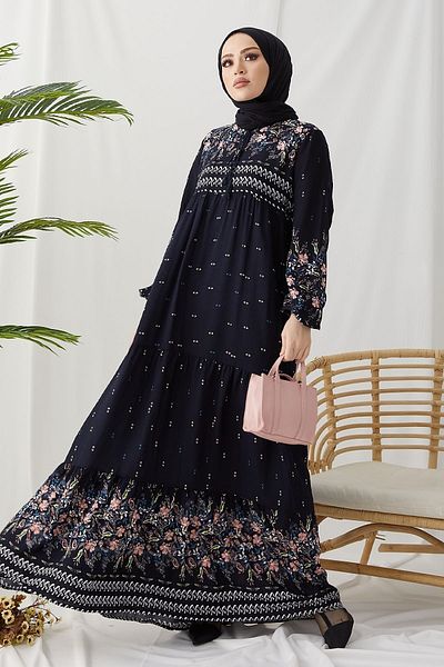 InStyle Casual Hijab Φόρεμα με μοτίβο νερού - Dark Navy