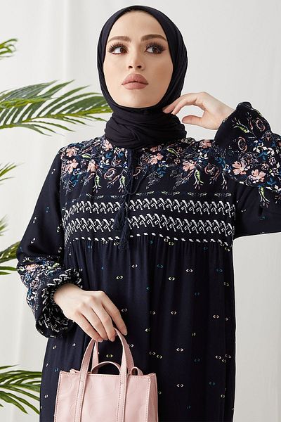 InStyle Casual Hijab Φόρεμα με μοτίβο νερού - Dark Navy