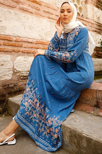 InStyle Vizes mintás alkalmi hidzsáb ruha - indigó