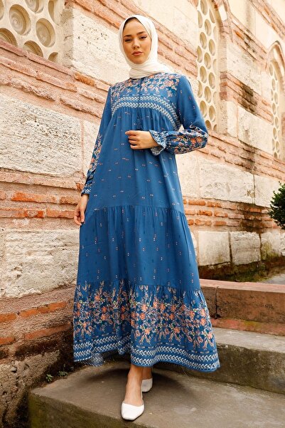 InStyle Vizes mintás alkalmi hidzsáb ruha - indigó