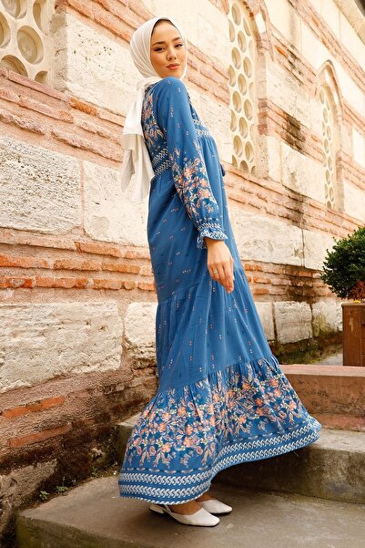 InStyle Vizes mintás alkalmi hidzsáb ruha - indigó