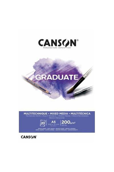 Canson Drawing Block Graduate Mix Media White 20 Sy A5 200 gr