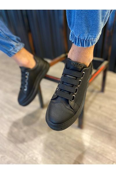 KN Fashion Mp521 St Laceless Elastic 3-Stripes Orthopedic High/Thick Sole Men's Sneaker Black