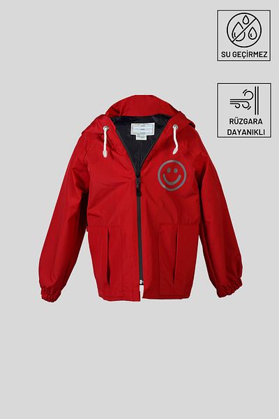 Belkızın Atölyesi Red Hooded Waterproof Children's Raincoat