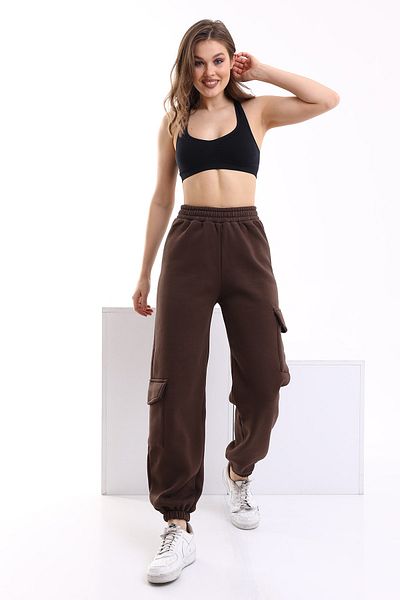 Winmoda34 Γυναικείο Jogger Thick 3 Thread Sweatpants Cargo με πλαϊνές τσέπες