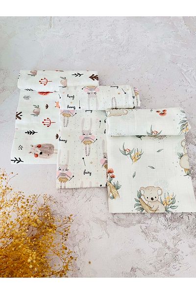 JUNİPERUS 3 Pieces Multi-Purpose Muslin Cloth Cover Blanket 100% Cotton Oeko-Teks Certified 80X80 cm