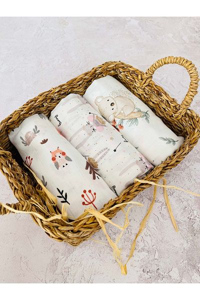 JUNİPERUS 3 Pieces Multi-Purpose Muslin Cloth Cover Blanket 100% Cotton Oeko-Teks Certified 80X80 cm