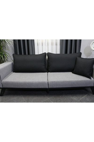 AYPETEKS Pernă pentru spătar canapea model cu nervuri din in negru - Husă de pernă pentru canapea/divan