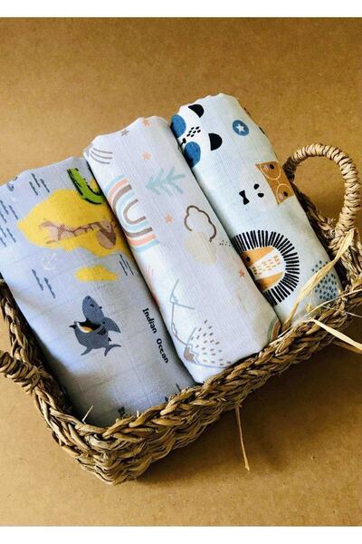 JUNİPERUS 3 قطع 110x110 بطانية غطاء قماش موسلين متعددة الأغراض