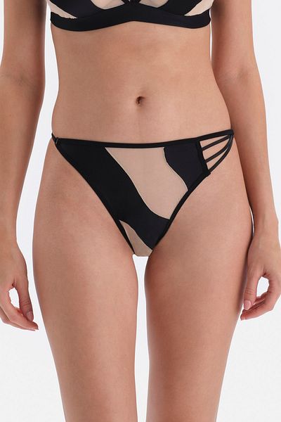 Dagi Black Thread Detailed Transparent Thong