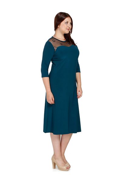 Nidya Moda Women's Petrol Mirror Tulle Roba Evening Dress 4078ap