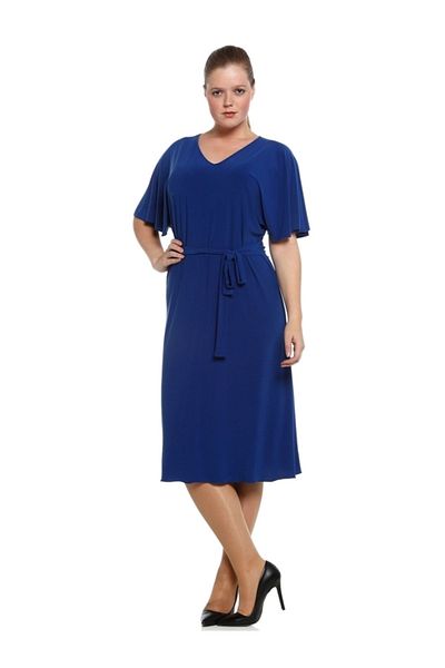 Nidya Moda Women's Saks Plus Size Belted Dress-4071sx