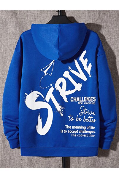 YUVEST سترة ذات رقبة دائرية زرقاء مطبوعة من ساكس ذات حجم كبير