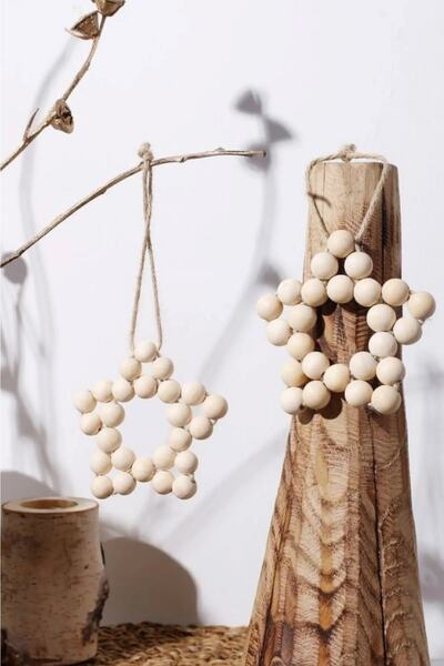 Emtory Home 2 Adet Dekoratif Ahşap Boncuklu Yıldız