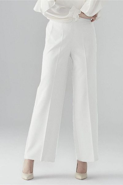 Aşkı Endam Miyase En Length Lycra Wide Leg Trousers - Ecru