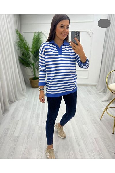 sasso young Tricotaj cu guler polo cu dungi Soft Buluz