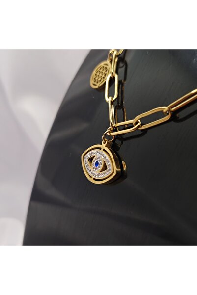 ALC Collection Göz, Kalp, Nazar Boncuğu Tasarım Altın Renk Orijinal Çelik Kad...