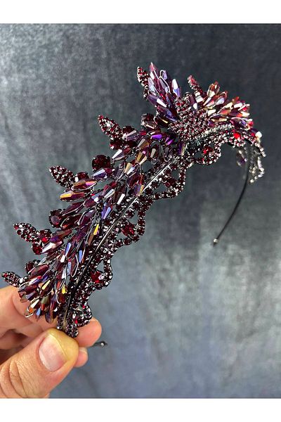 Hobigram Model Marvel Henna și Coroana de Mireasă cu mărgele de cristal violet Janjan – Coroană, Model elegant cu pietre de cristal – Coroană