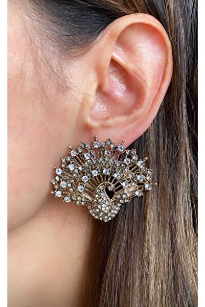 TMD AKSESUAR Antique Peacock Earrings with Diamond Mounted Zircon Stones
