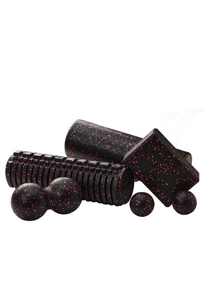 Actifoam Complete Pilates Set 1 Serrated and Flat Foamroller, 1 Peanutball, 2 Massageballs, 1yogablok
