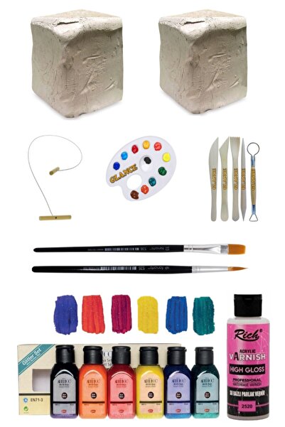 GLANCE Seramik Hamuru 6x2 Kg Artdeco Akrilik Boya Seti - 6x75ml Simli Renkler...