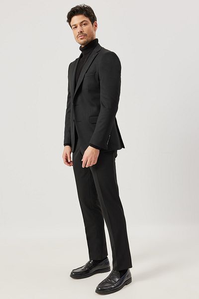 ALTINYILDIZ CLASSICS Men's Black Slim Fit Narrow Cut Mono Collar Black Suit