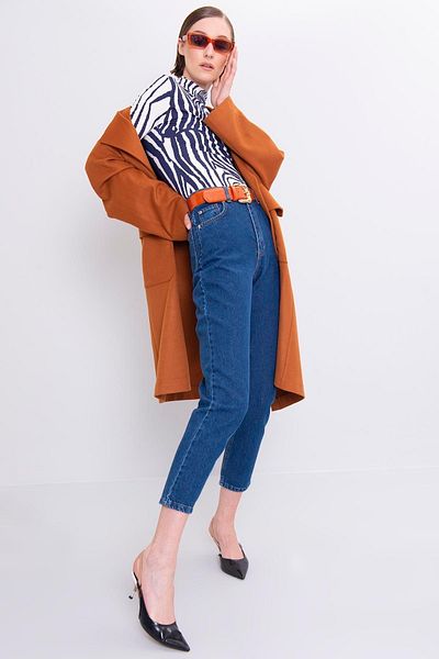 LİMABEL Pantaloni Mom Jeans cu talie înaltă, albastru închis, Lycra Colorfast Blugi Mom foarte confortabili