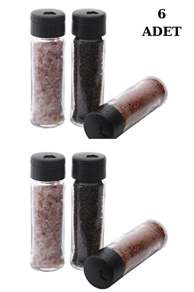Genel Markalar Pine 6lı Baharat Takımı Siyah Kapaklı Cam Baharatlık