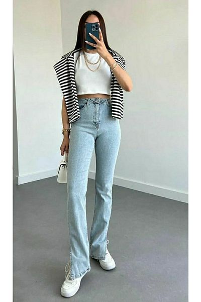 Livik Candy Power Lycra Pantaloni de damă Ice Snow, cu talie înaltă, cu fantă laterală, pantaloni largi