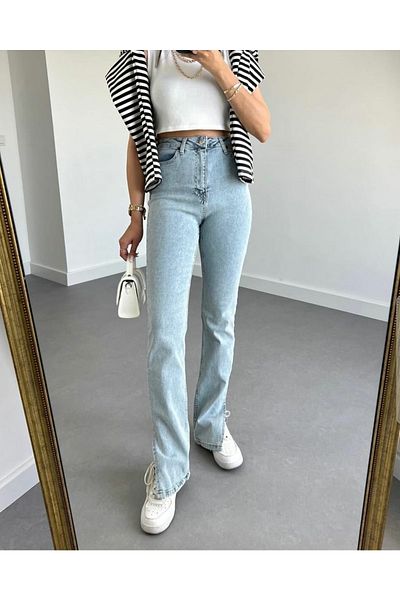 Livik Candy Power Lycra Pantaloni de damă Ice Snow, cu talie înaltă, cu fantă laterală, pantaloni largi
