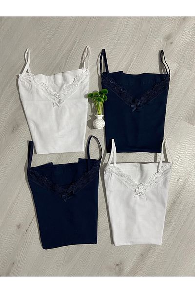 ParisTrend Women's 4-Piece Rope Strap Tank Top Cotton Collar Strap