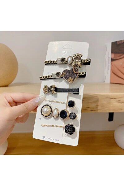 QUEEN AKSESUAR Σετ πόρπες 6 τεμαχίων με πολυτελή κρυστάλλινη πέτρα, χρυσό, μα...