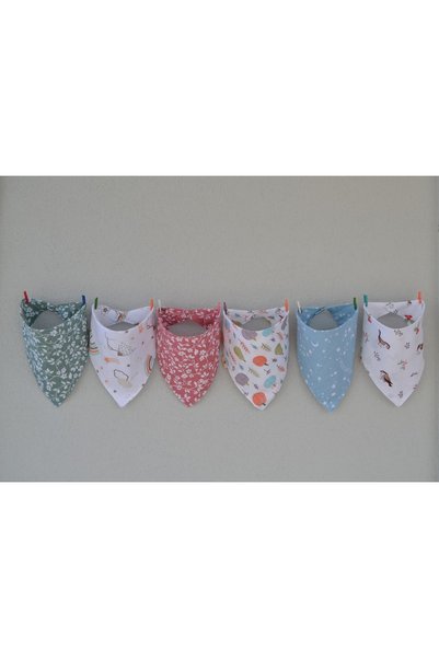 Vegüba 100% Organic Cotton Double Layer Muslin Fabric with Two Snaps Patterned Baby Drool Bib & Scarf (6 Pieces)