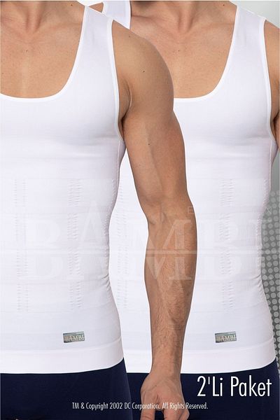 DC 2 Pieces White Men's Corset Undershirt Chest Gynecomastia Belly And Bagel Area Enhancer