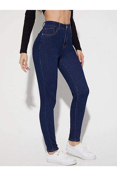 Ramrod Pinkegei Blue Inchis Blue Skinny Jeans Non-Fading Blugi Slim Leg