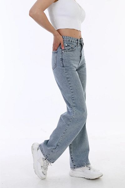 Trn JNS Pantaloni Palazzo din denim largi, cu picioare super înalte, din Lycra, albastru de gheață Amore