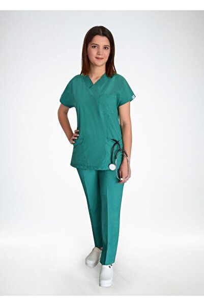 Nur Medikal Giyim طقم جيرسي من تيروكوتون باللون الأخضر الجراحي