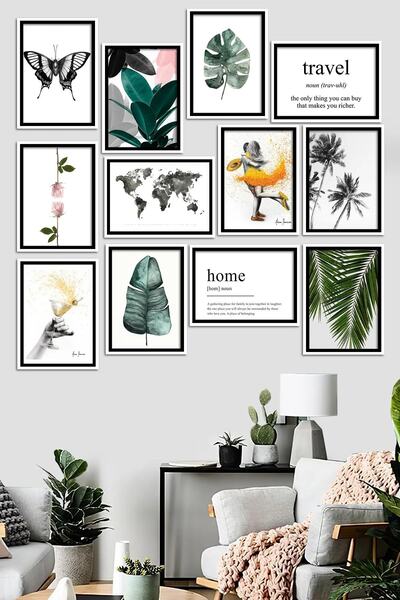 NT Handmade 12 Parça Çerçeve Görünümlü Travel Ve Home Duvar Dekoru Salon Otur...