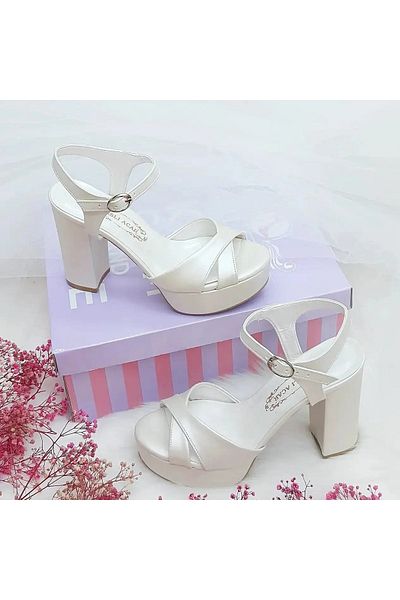 ASLIACAR 11 Cm Heeled Cross Banded Very Comfortable Bridal Shoes Aslı Acar