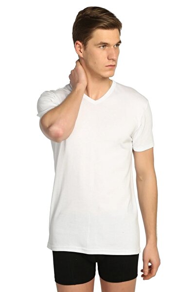 Tutku Economic Pack of 6 100% Cotton Ribbed V-Neck Undershirt 0107