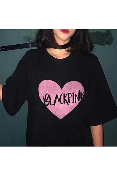 Touz Μαύρο ροζ καρδιά Μαύρο μπλουζάκι Unisex Oversize