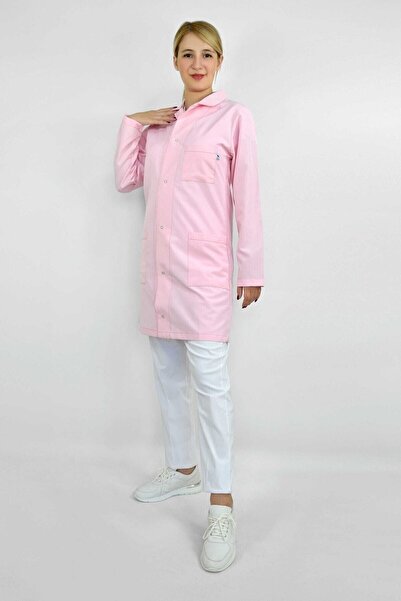 Nur Medikal Giyim Șorț Vizit, șorț clasic roz cu guler pentru doctor, asisten...