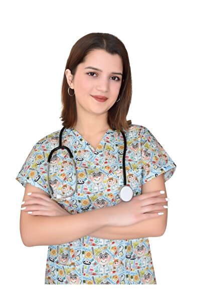 Nur Medikal Giyim Ženska majica sa motivom doktora Likra sa Pamuk delom