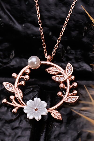 byess 925 Ayar Gümüş Sedef Ve Incili Manolya Çiçeği Kolye