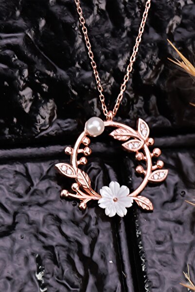 byess 925 Ayar Gümüş Sedef Ve Incili Manolya Çiçeği Kolye