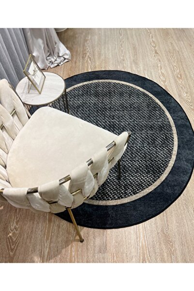 Brillant Hasır Jüt Sisal Bordürlü Görünümlü Dekoratif Daire Halı Gri