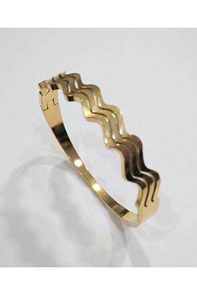 karamel Zigzag Patterned Steel Handcuff Bracelet