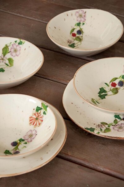 Bursa Porselen Dekor Fruit Flowers 4 Piece Porcelain Bowl